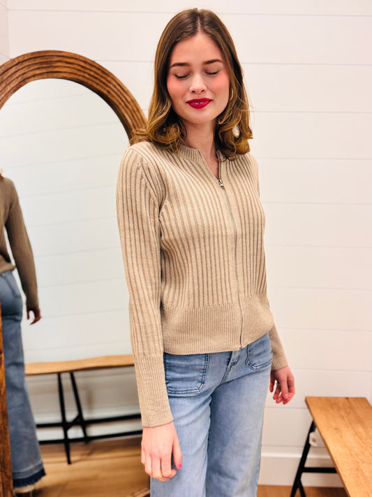 Two Tone Zip Up Sweater