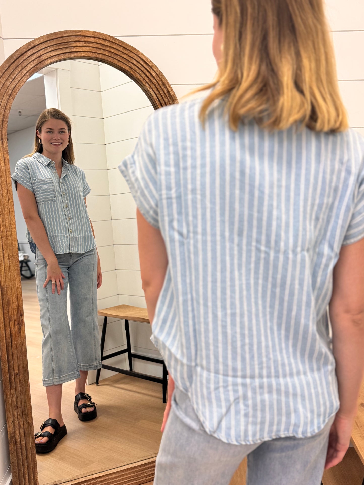 Vertical Stripe Chambray Top