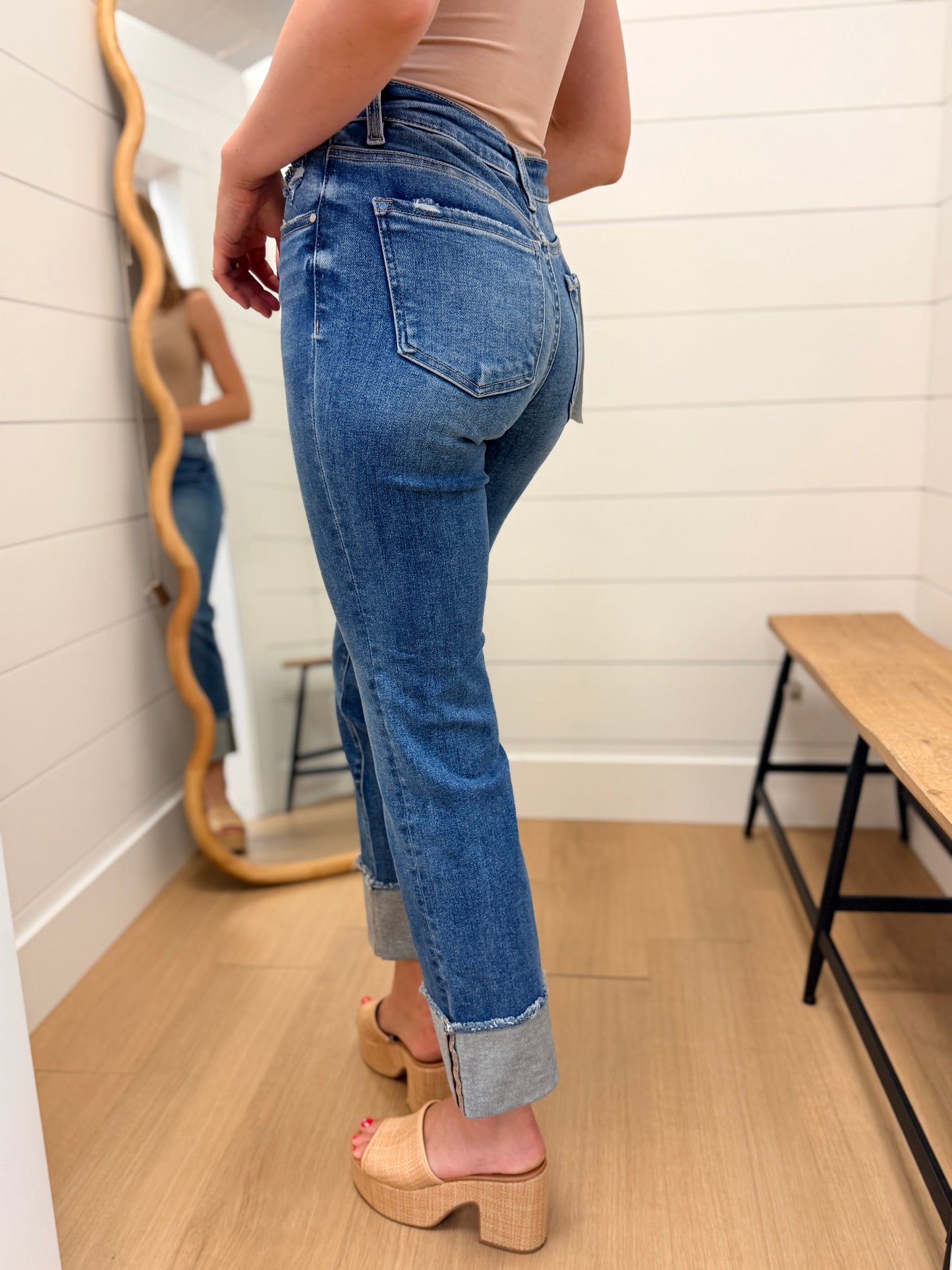 Mid Rise Ankle Straight Cuffed Jeans - Risen