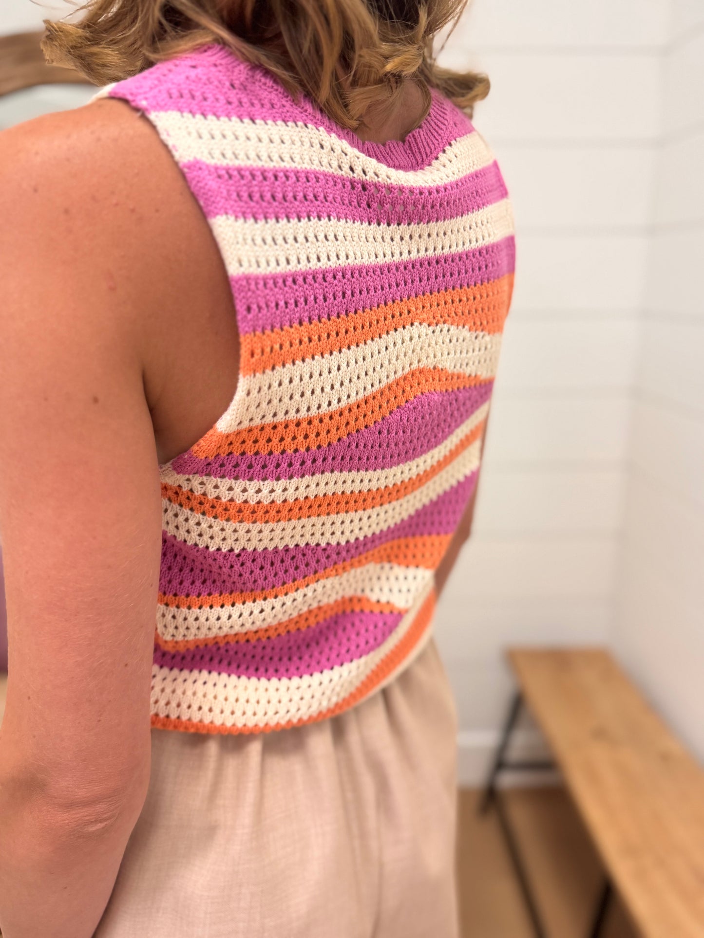 Multi Color Stripe Crochet Tank Top