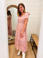 Dusty Pink Lace Tie Strap Midi Dress