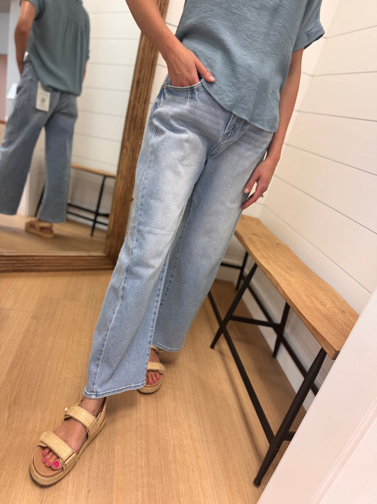 High Rise Crop Barrel Jean - Risen