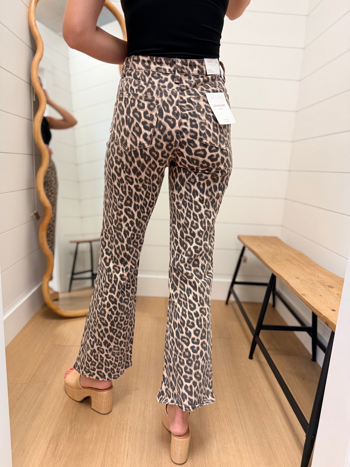 High Rise Leopard Print Flare Jeans - Lovervet