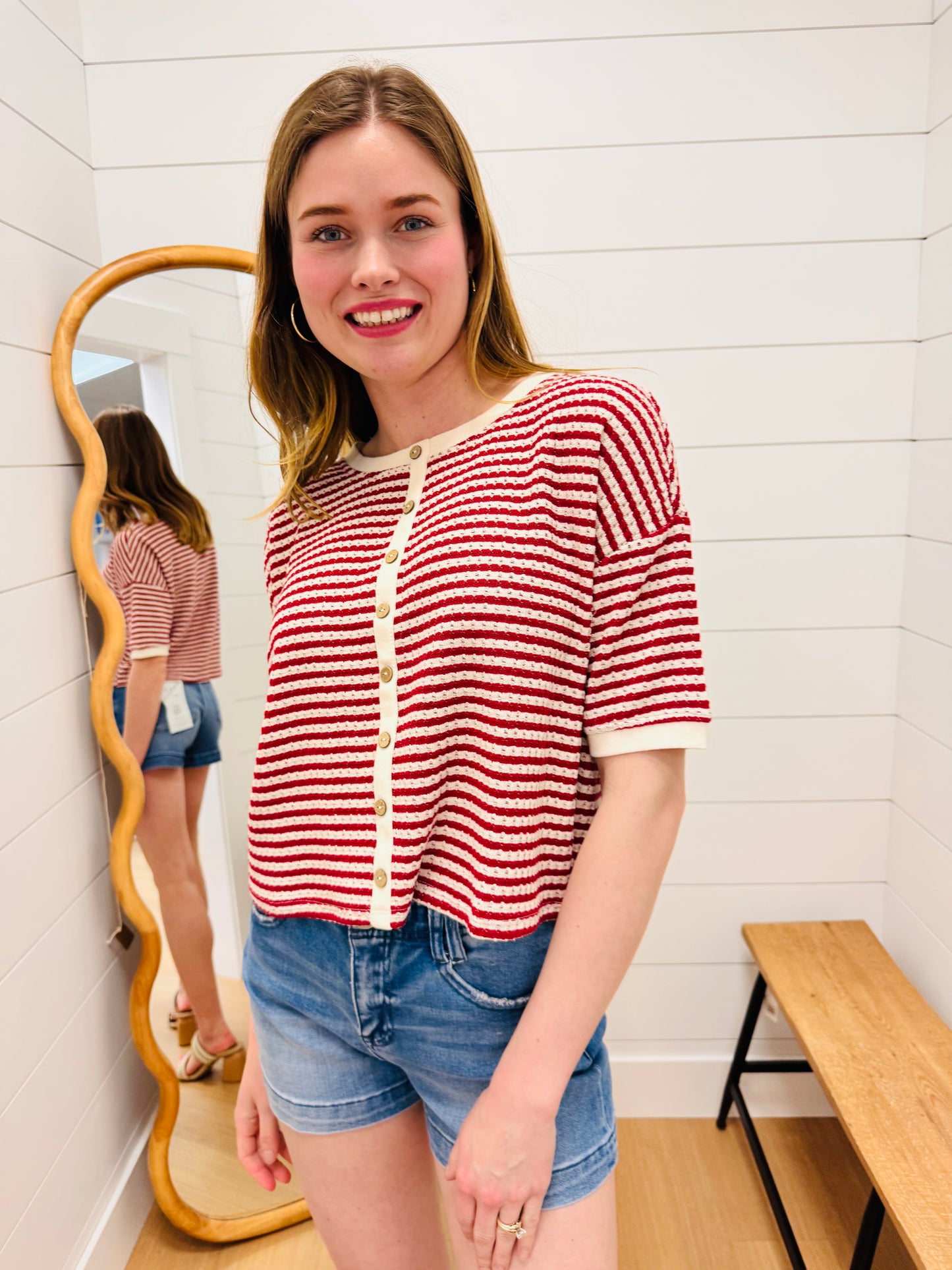 Stripe Button Down Knit Top