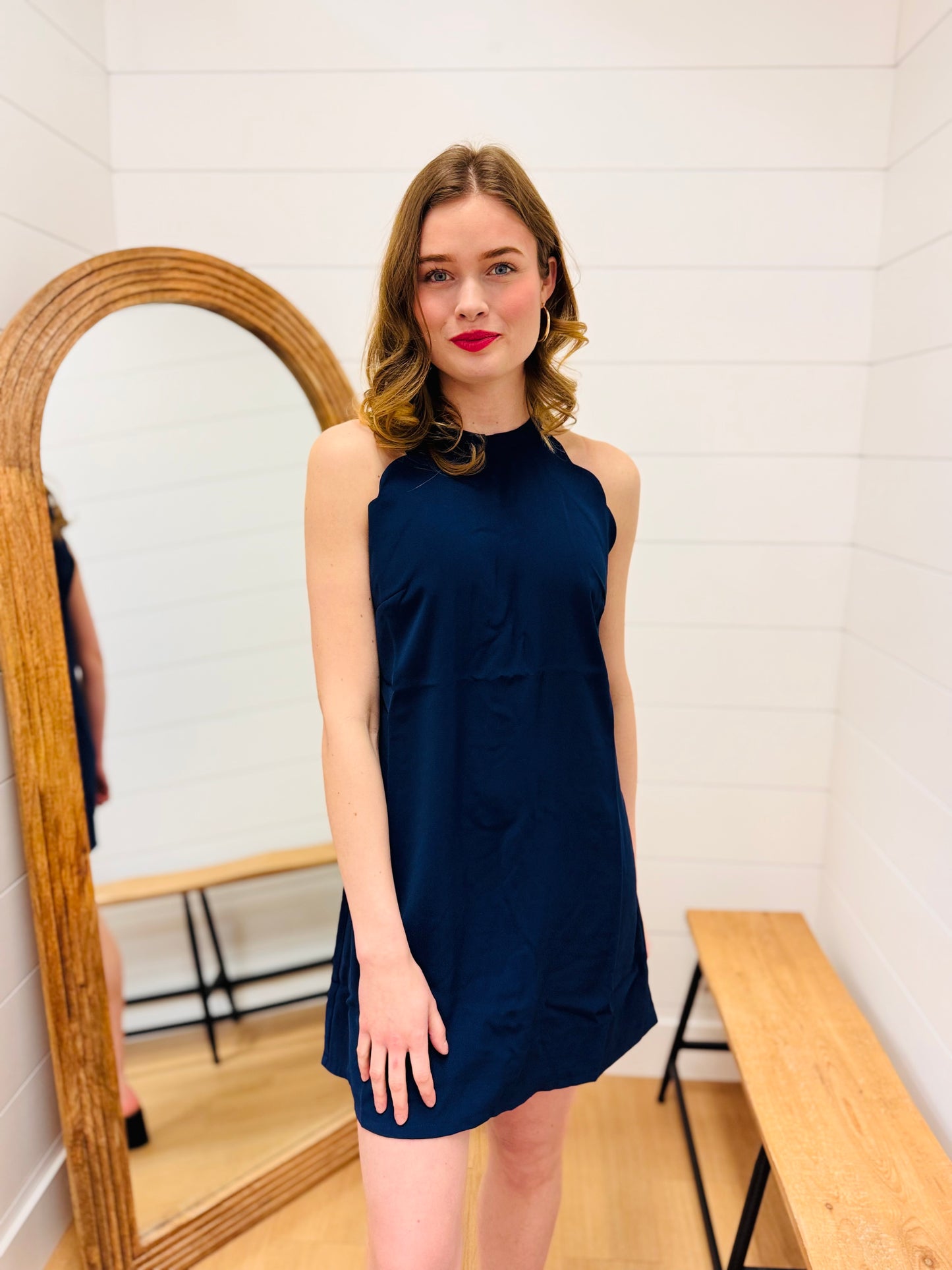 Navy Scalloped Mini Dress