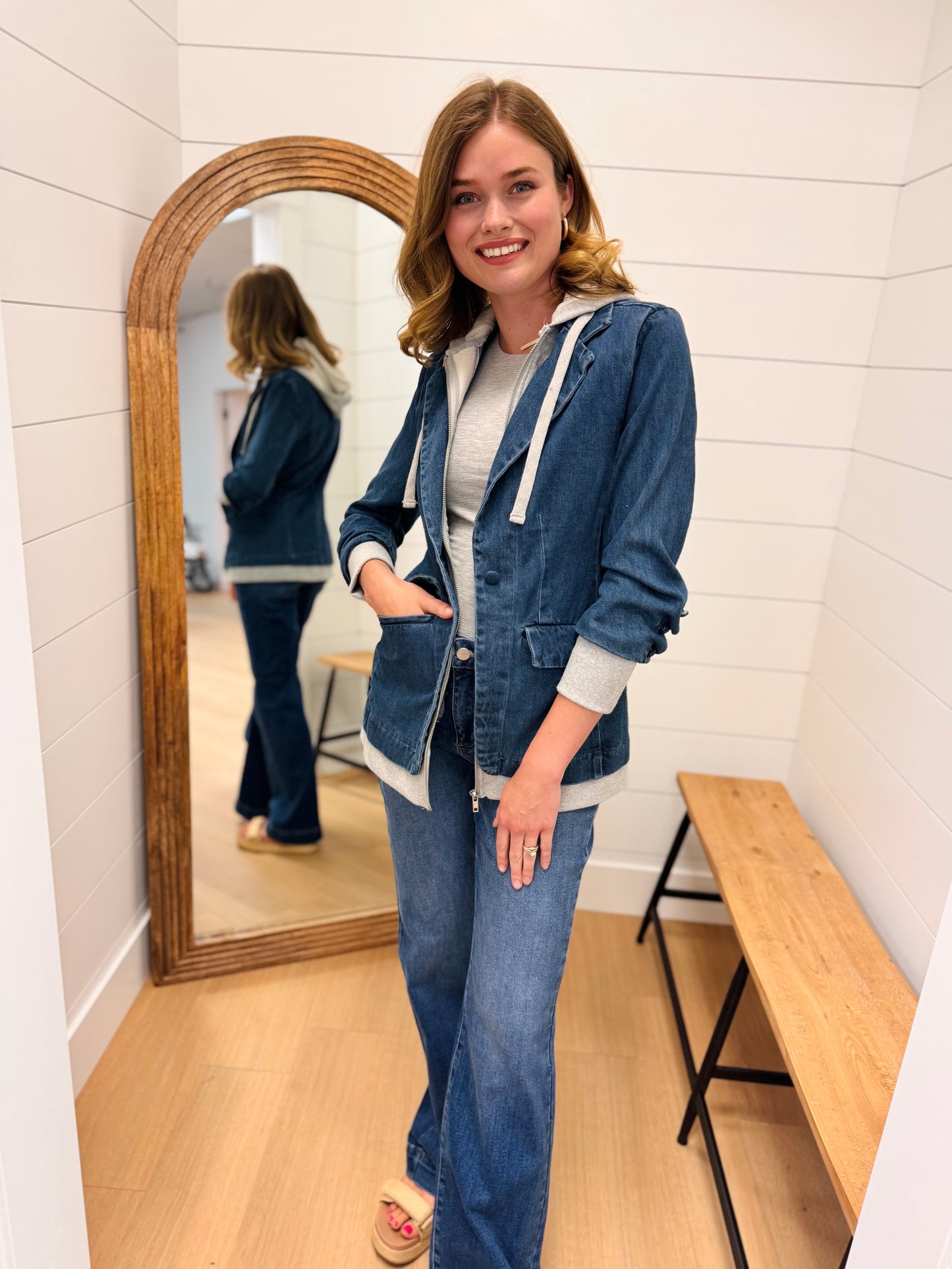 Oversized Denim Jacket with Hoodie - Risen