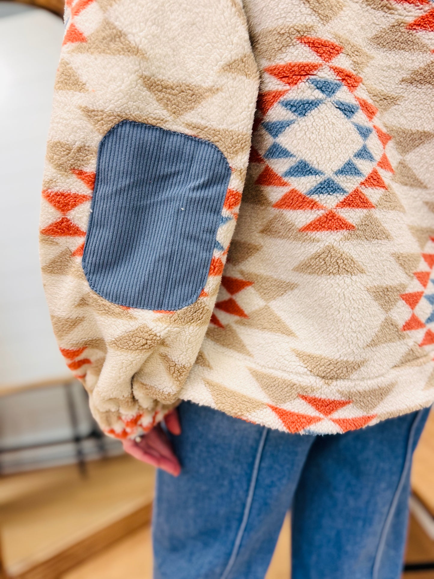 Half Zip Up Aztec Fleece Pullover Top