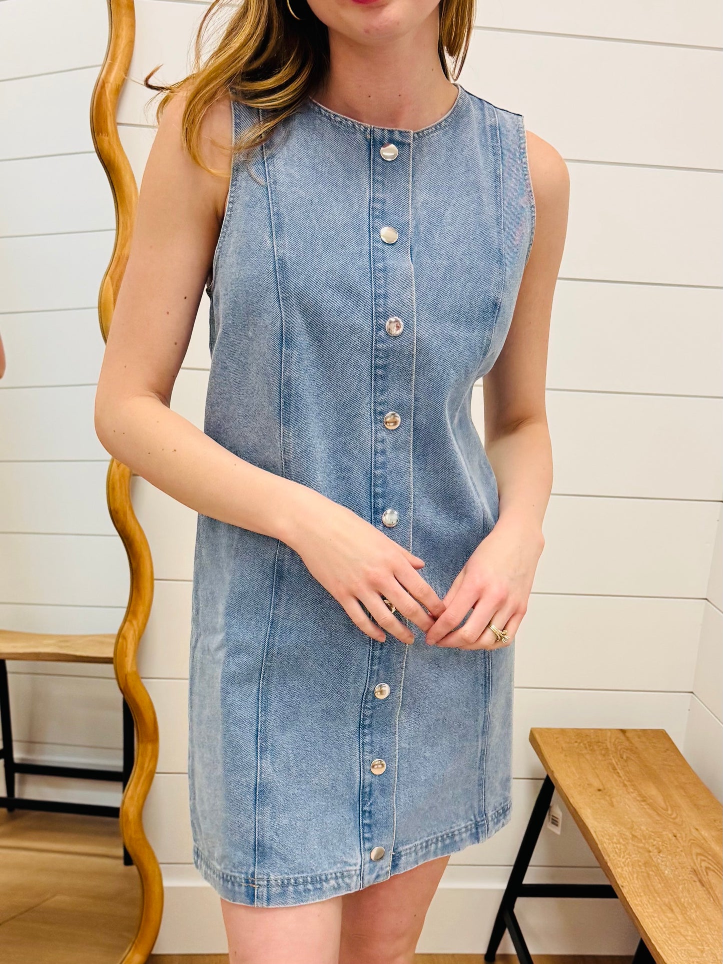Sleeveless Button Up Denim Mini Dress