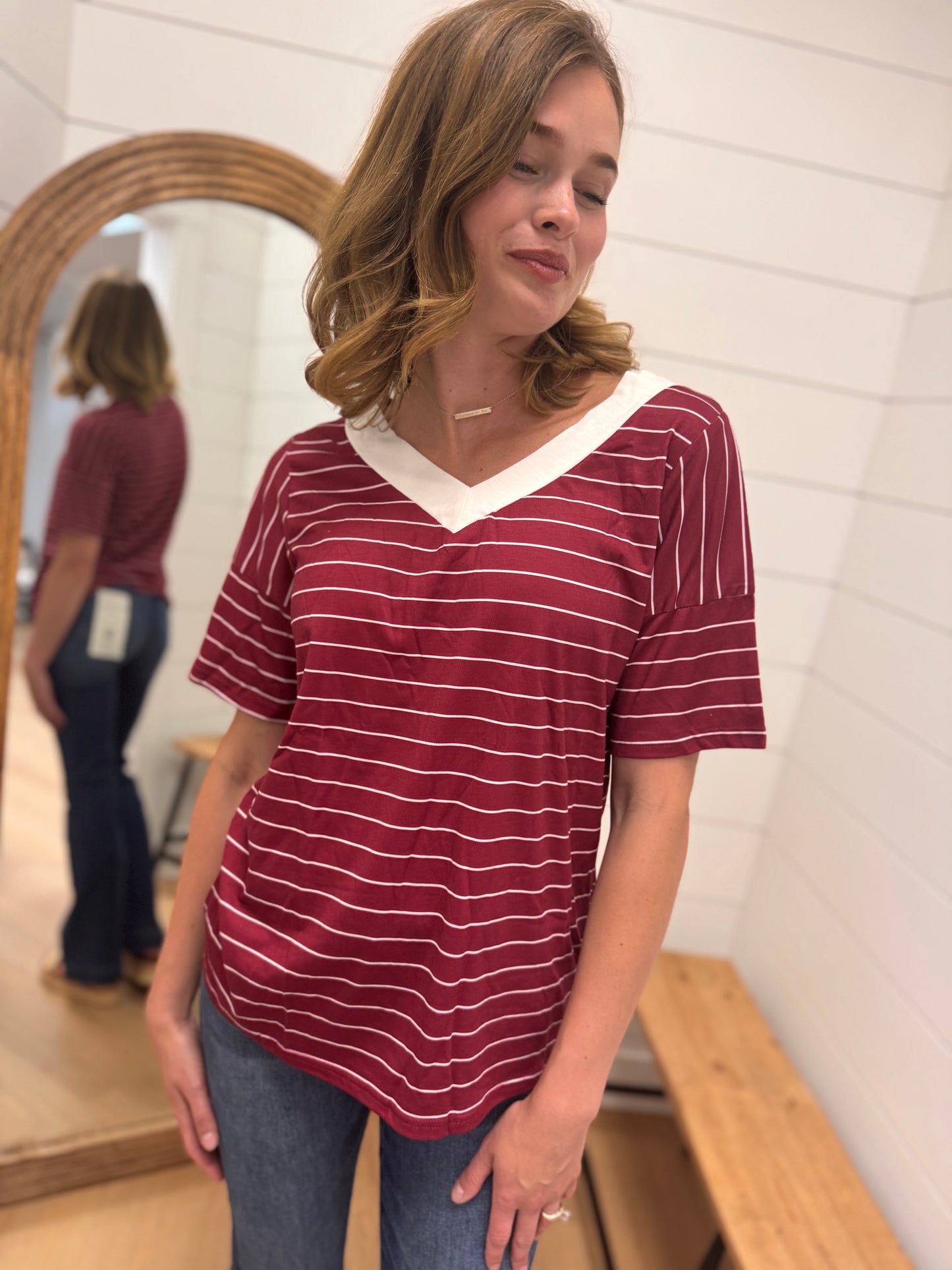 V Neck Stripe Top