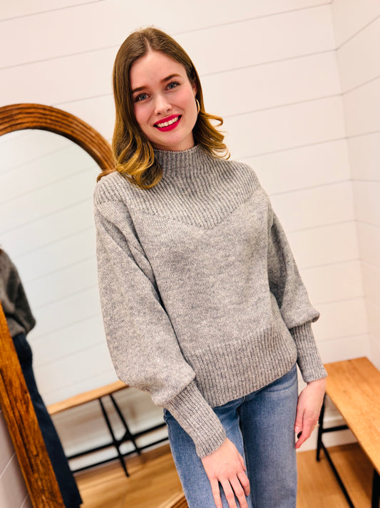 Balloon Sleeve Mock Neck Sweater