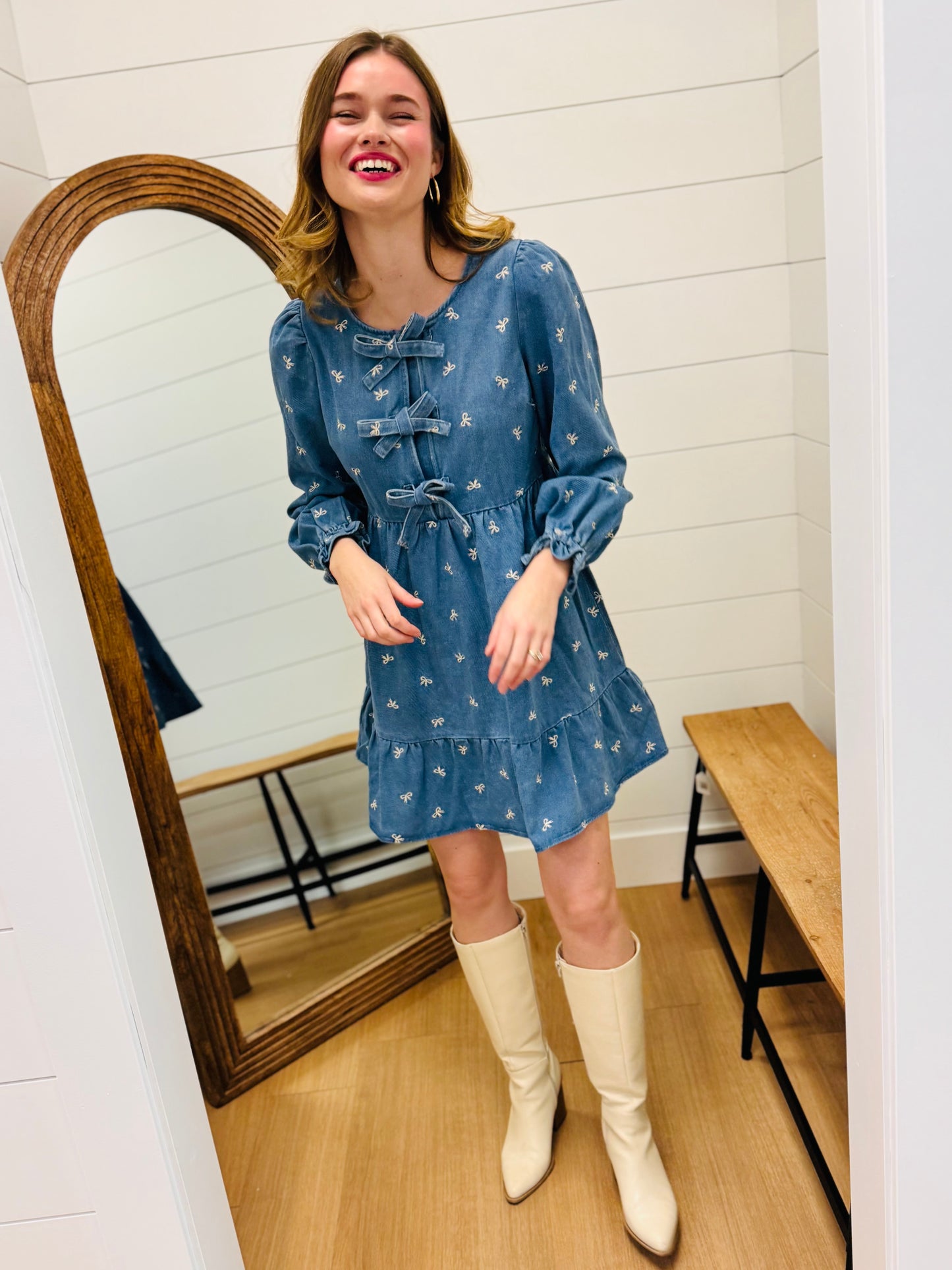 Soft Washed Denim Bow Dress