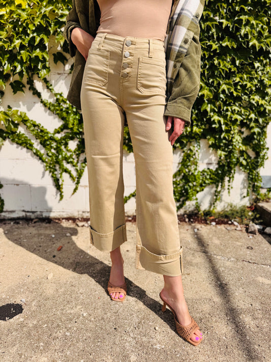 Wide Leg Khaki Jeans - Risen