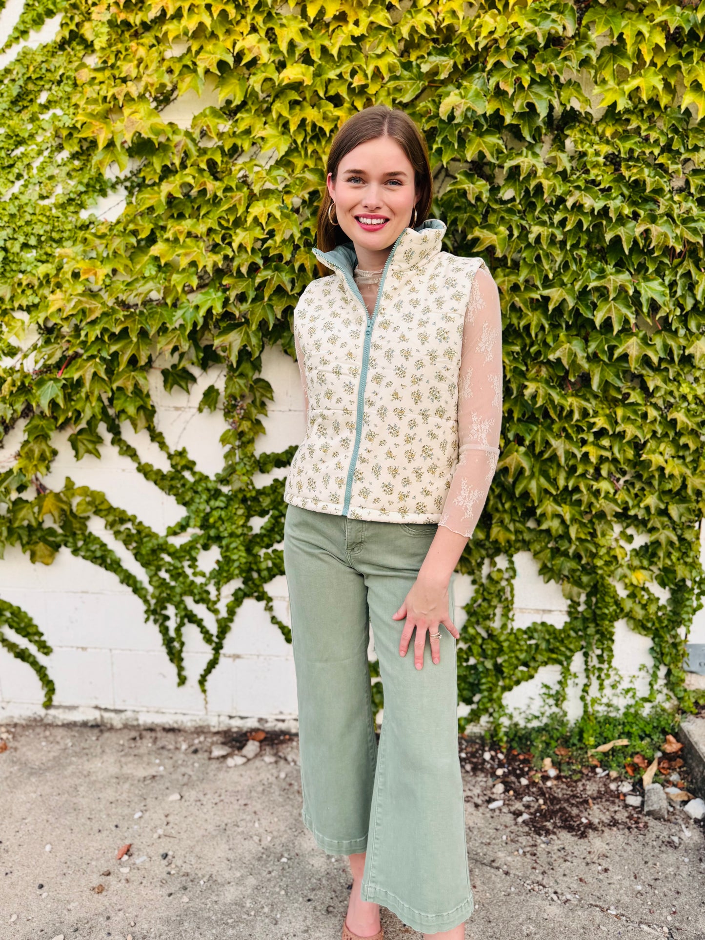 Floral Zip-up Puffer Vest