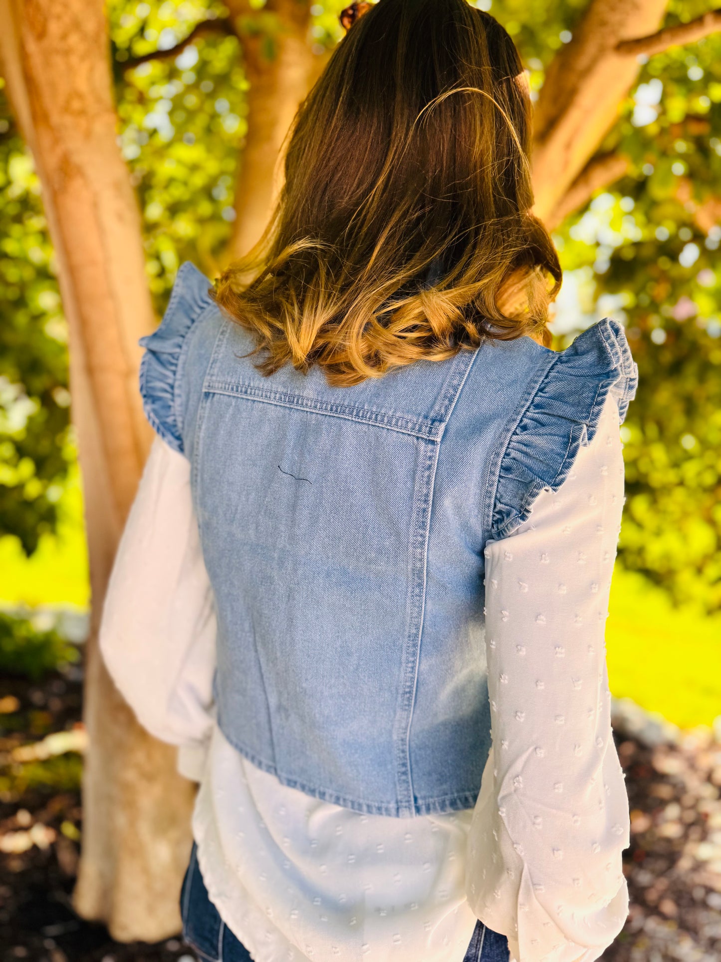 Denim Ruffle Sleeve Tie Front Vest