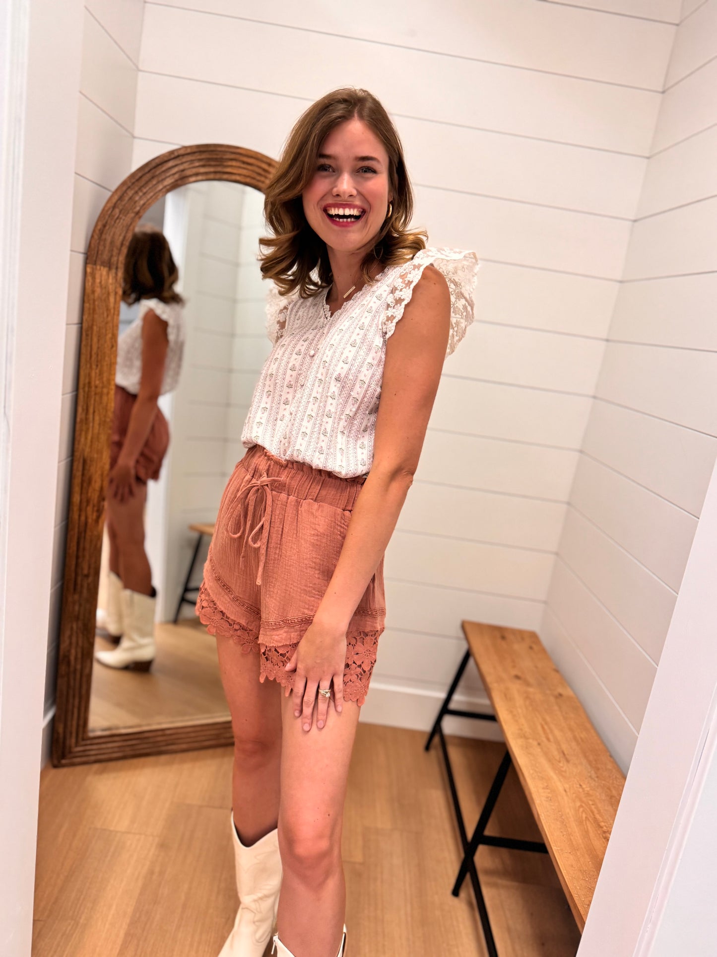 Elastic Waist Shorts with Lace Details