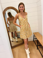 V Neck Floral Mini Dress