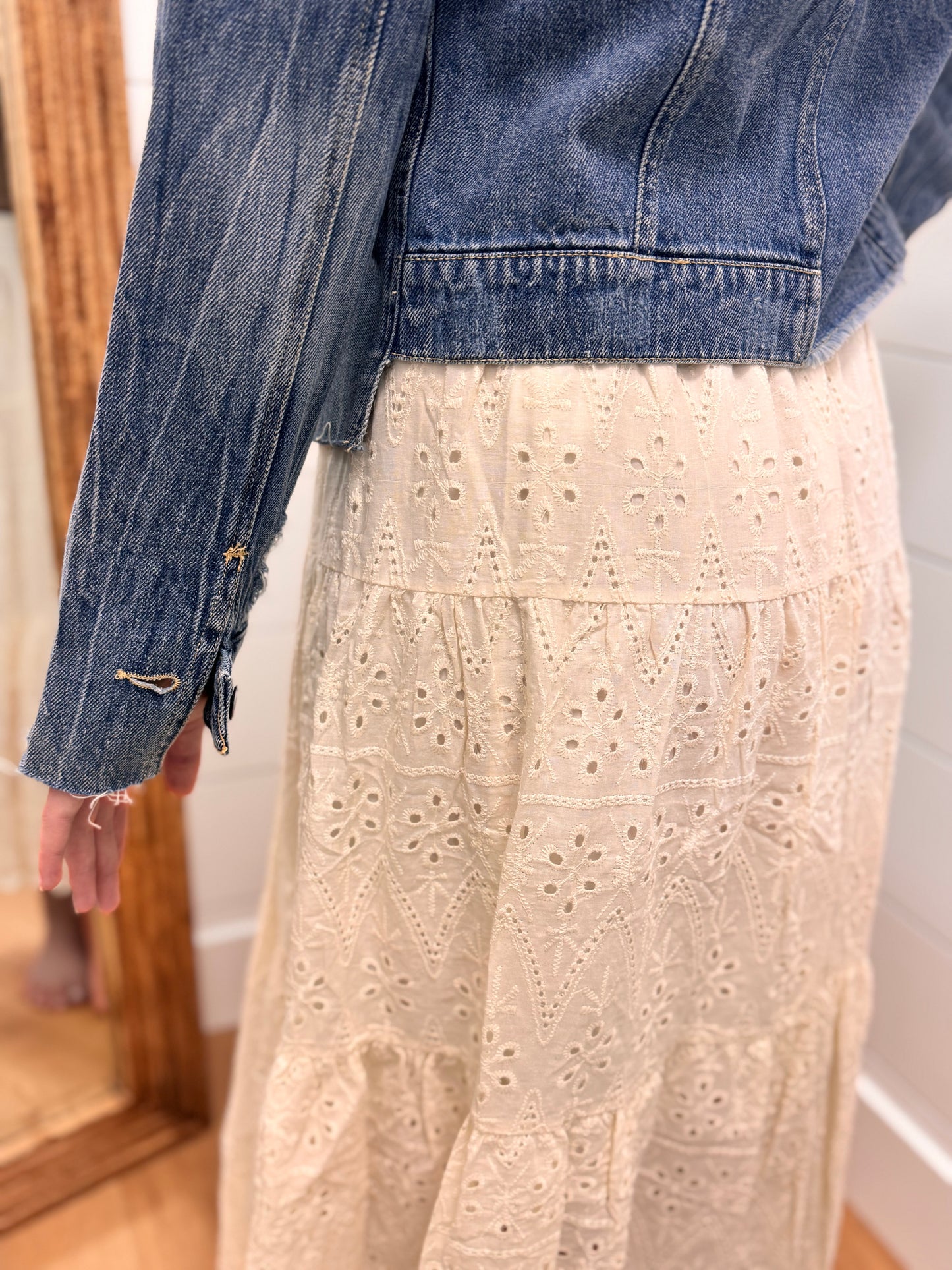 Eyelet Midi Skirt in Cream