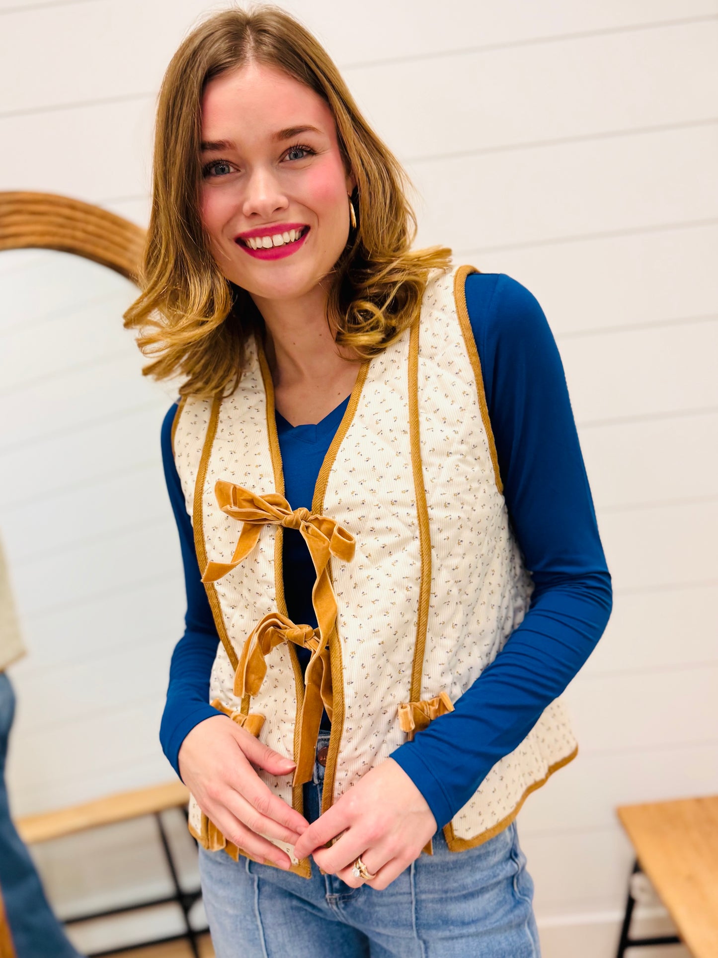 Quilted Floral Tie Front Vest