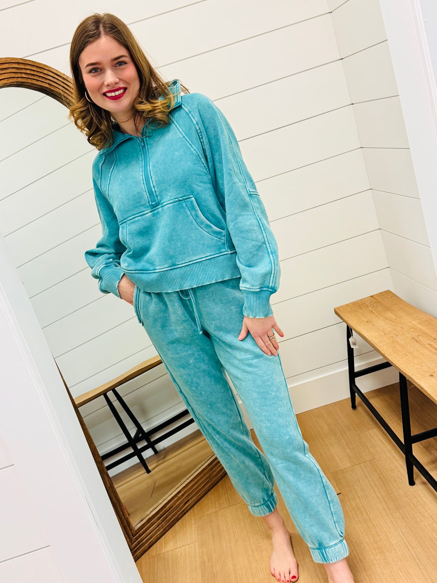 Vintage Washed Half Zip Fleece Pullover