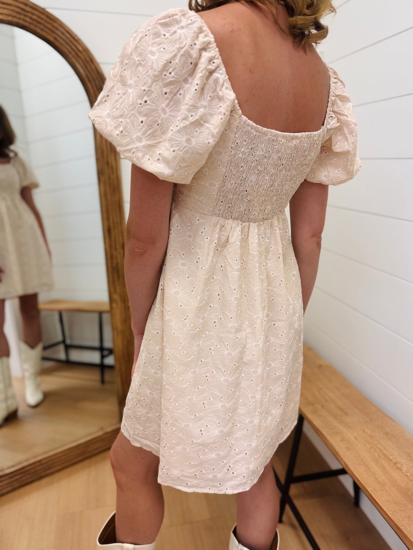 Smocked Cream Mini Dress