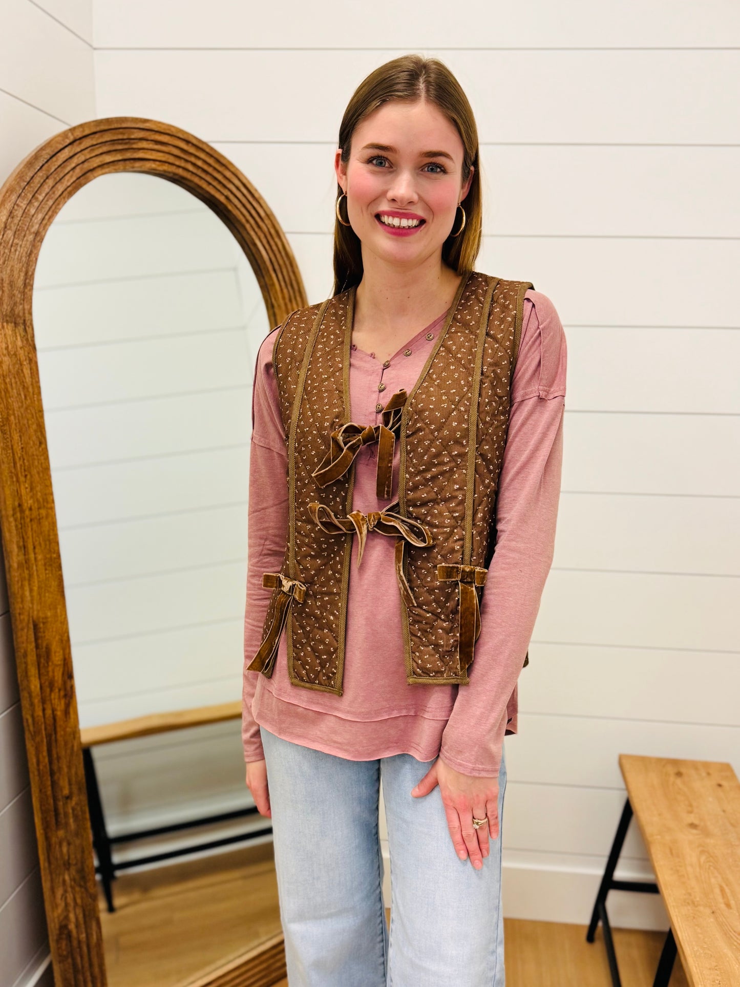 Quilted Floral Tie Front Vest