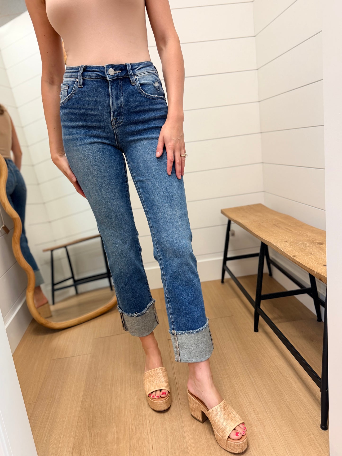 Mid Rise Ankle Straight Cuffed Jeans - Risen