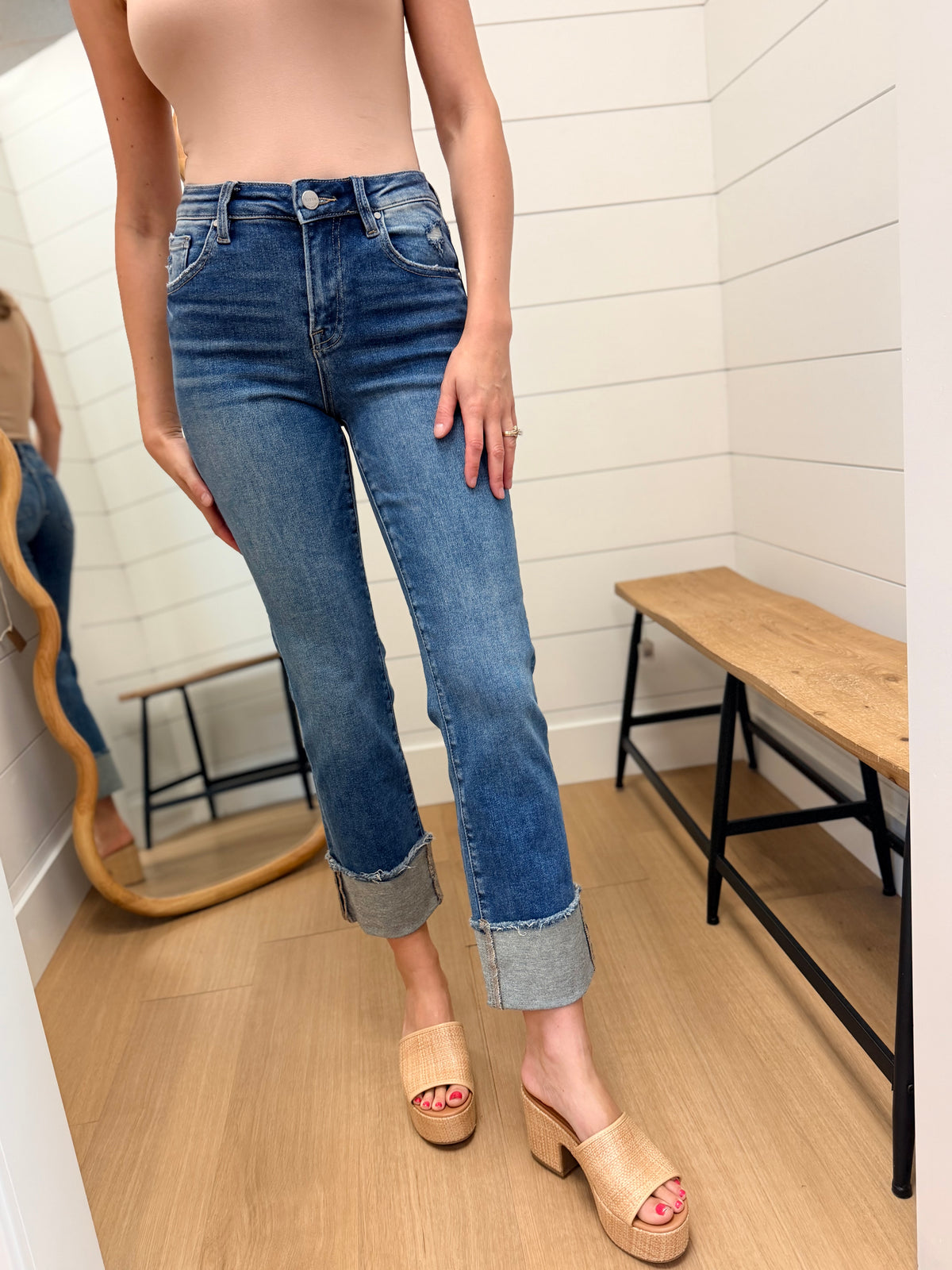 Mid Rise Ankle Straight Cuffed Jeans - Risen