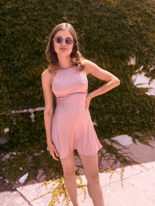Silk-like Slip Mini Dress - Blush