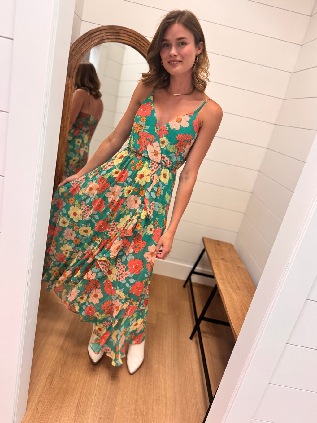 Retro Green Floral Dress