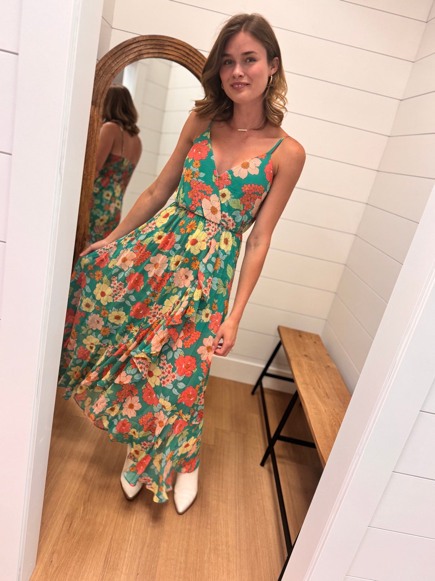 Retro Green Floral Dress