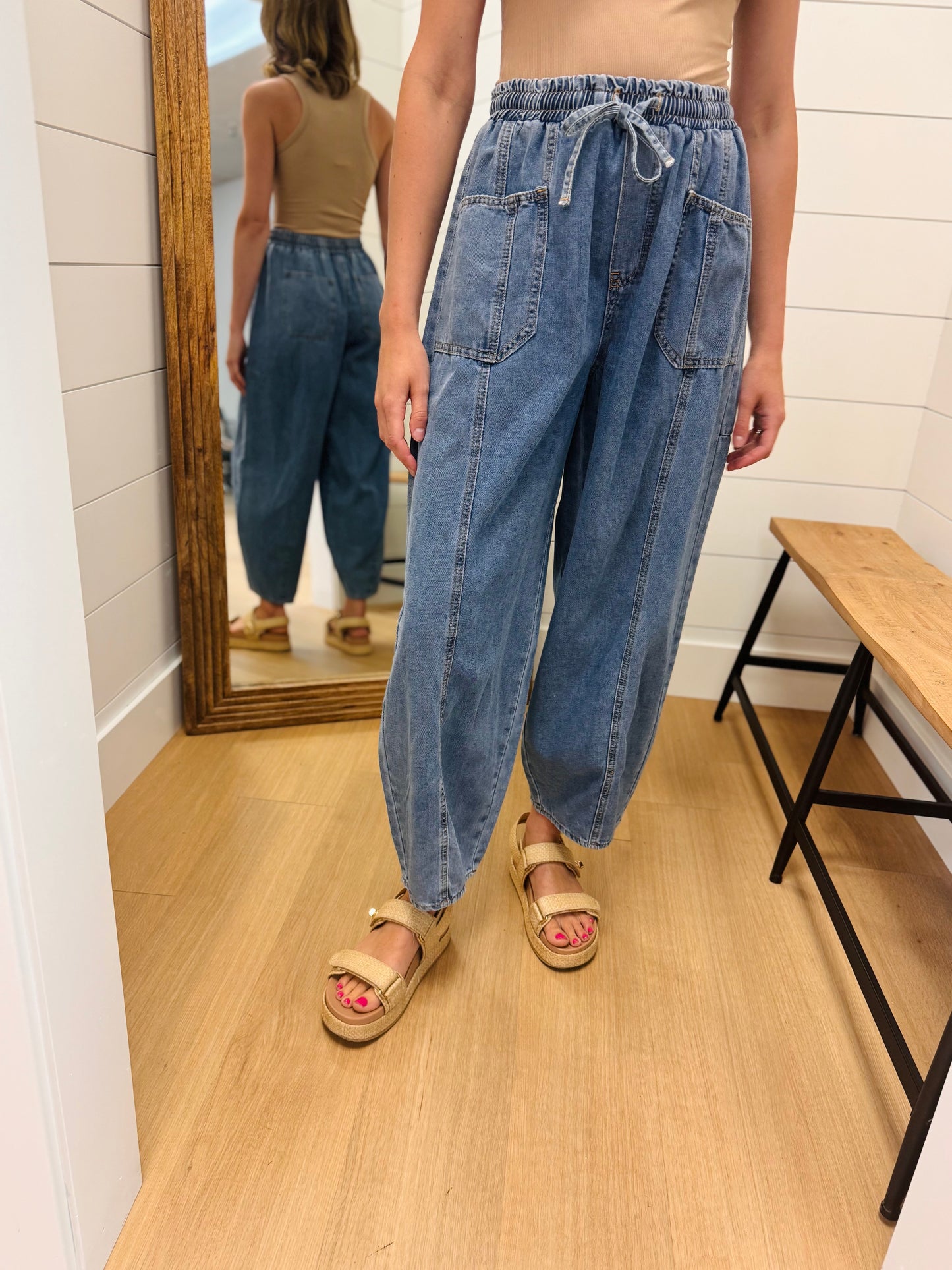 Relaxed Fit Denim Barrel Pant