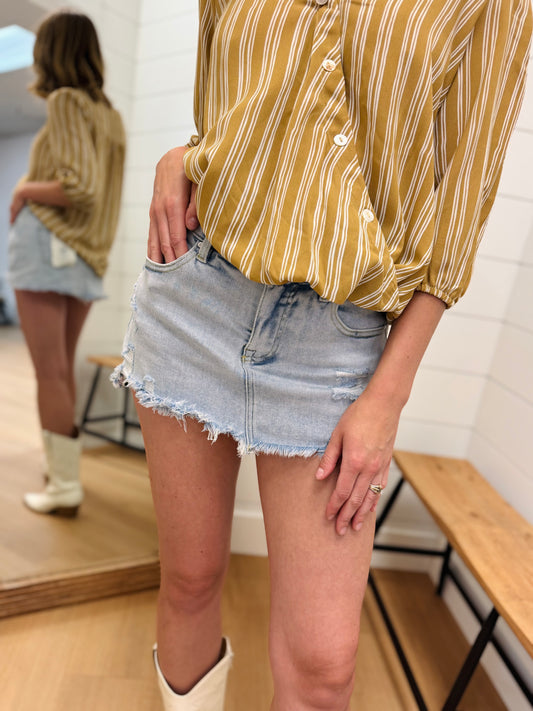 High Rise Distressed Hem Skort - Risen