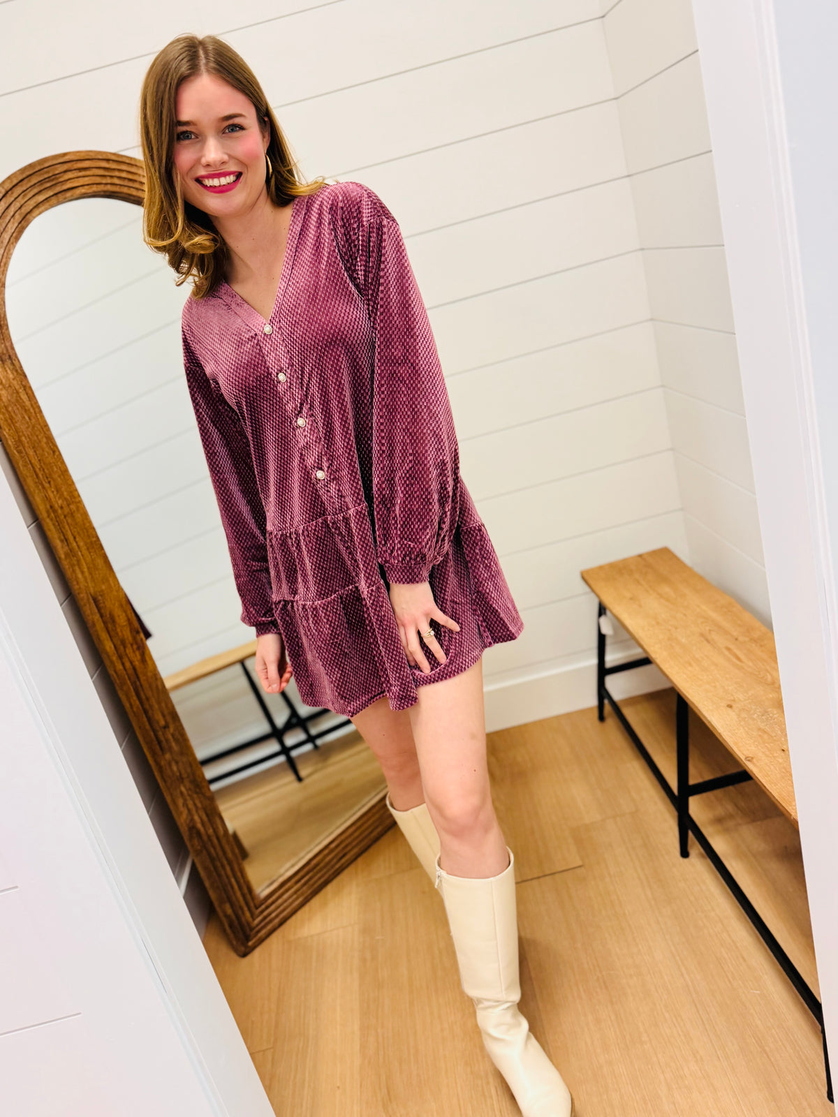 Tiered Textured Velvet Mini Dress
