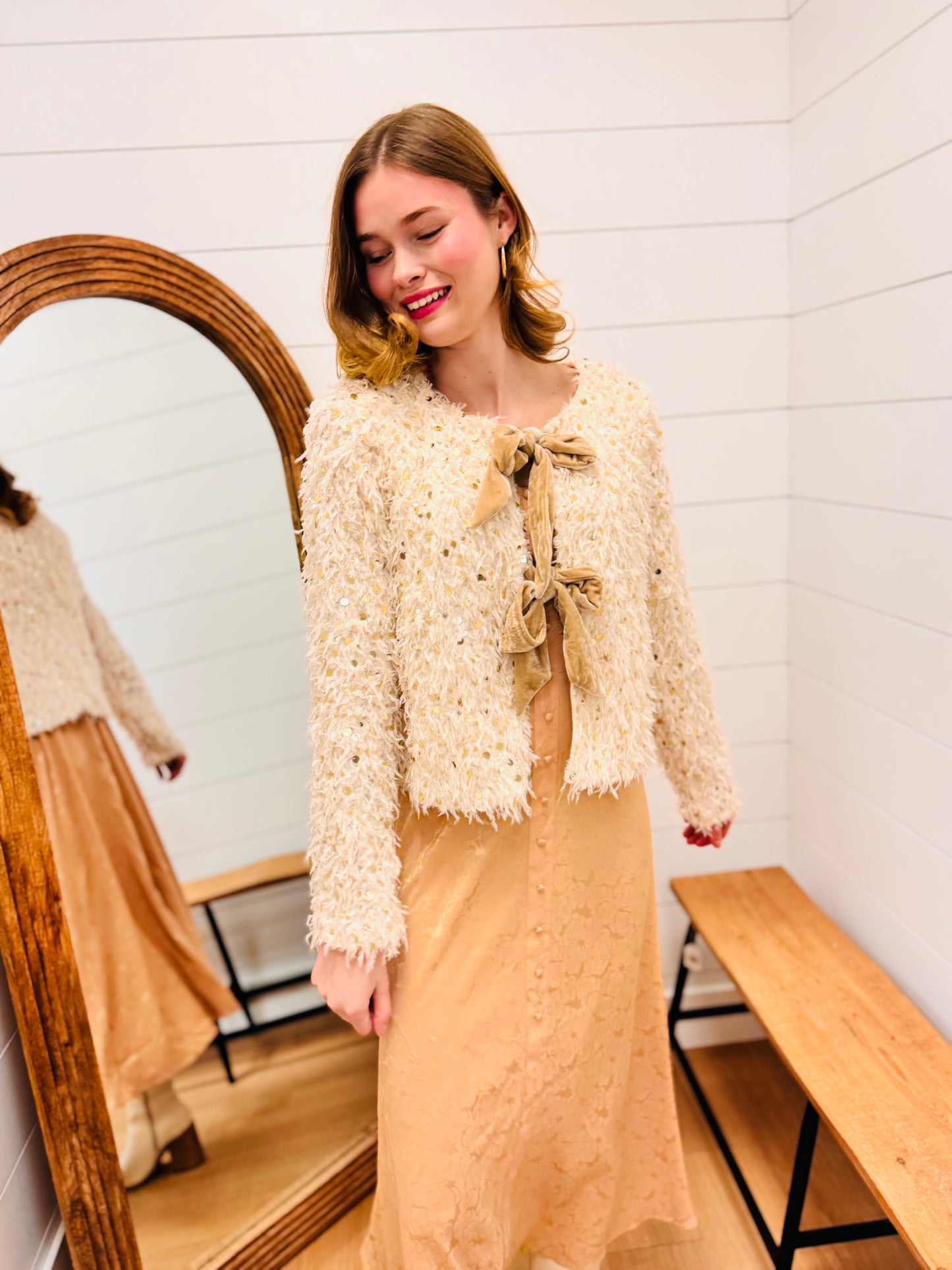 Sequin Holiday Jacket W/ Front Tie