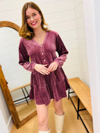 Tiered Textured Velvet Mini Dress