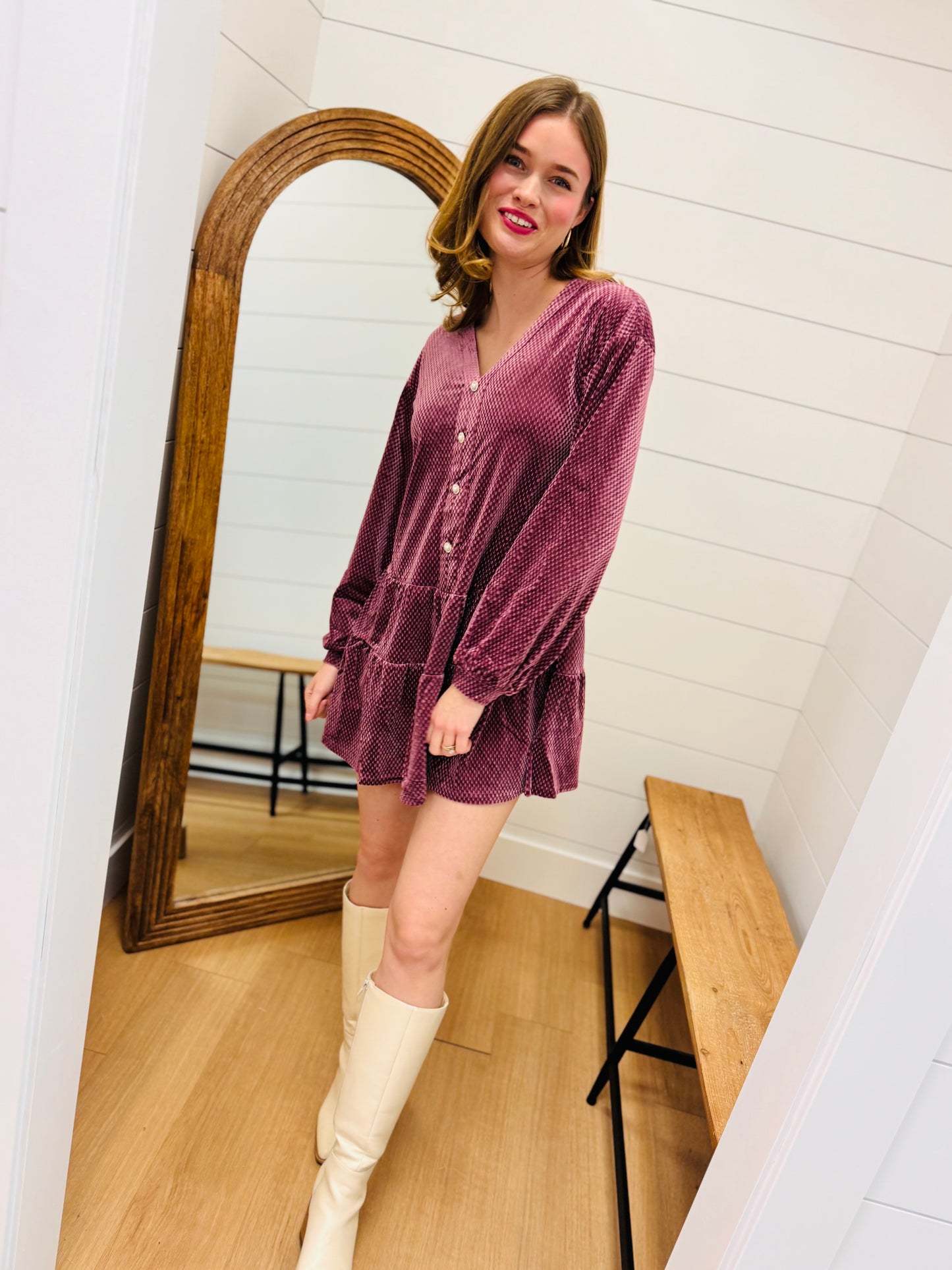 Tiered Textured Velvet Mini Dress