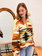 Half Zip Up Aztec Graphic Fleece Top