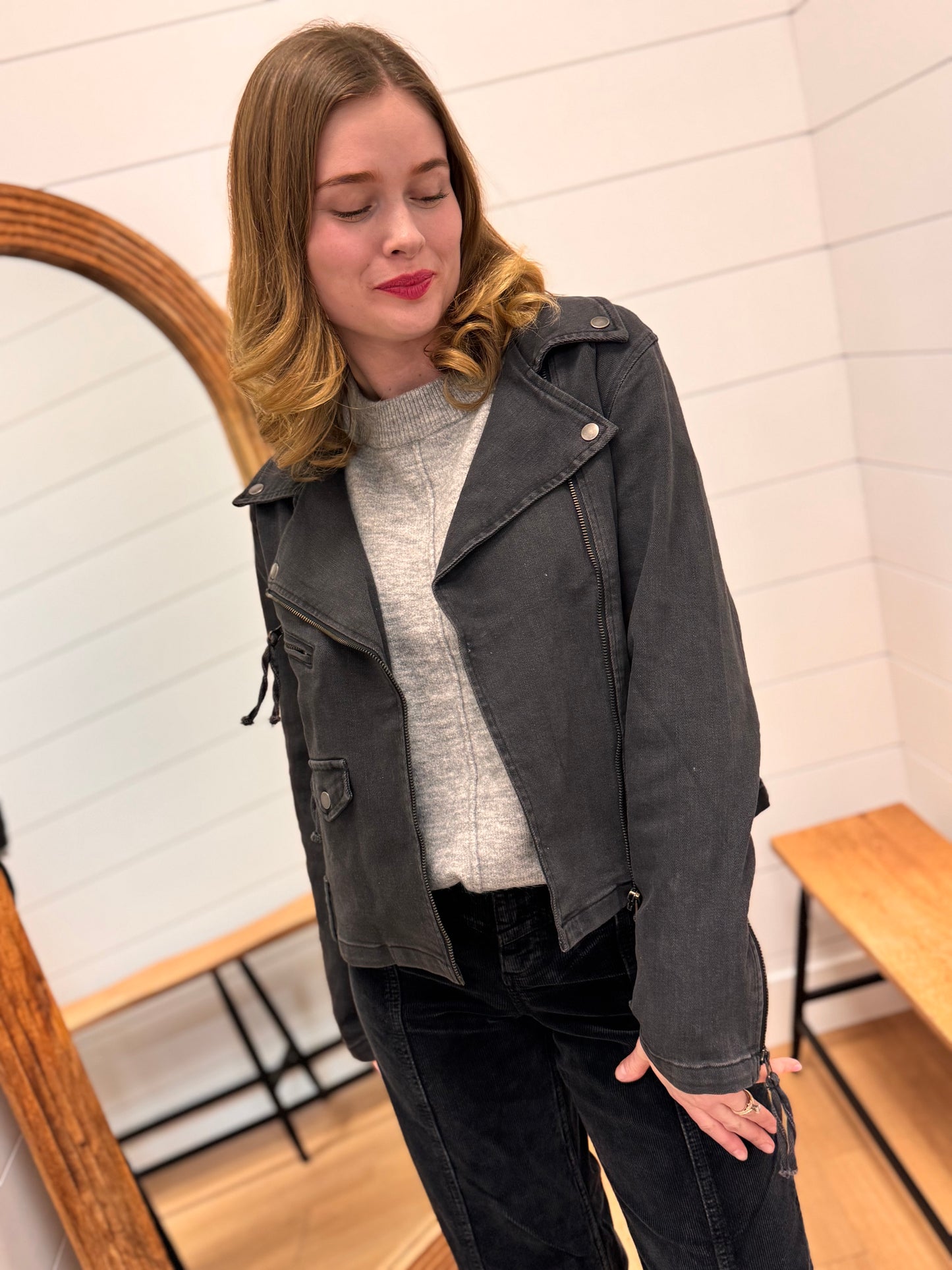 Washed Black Moto Jacket - Risen