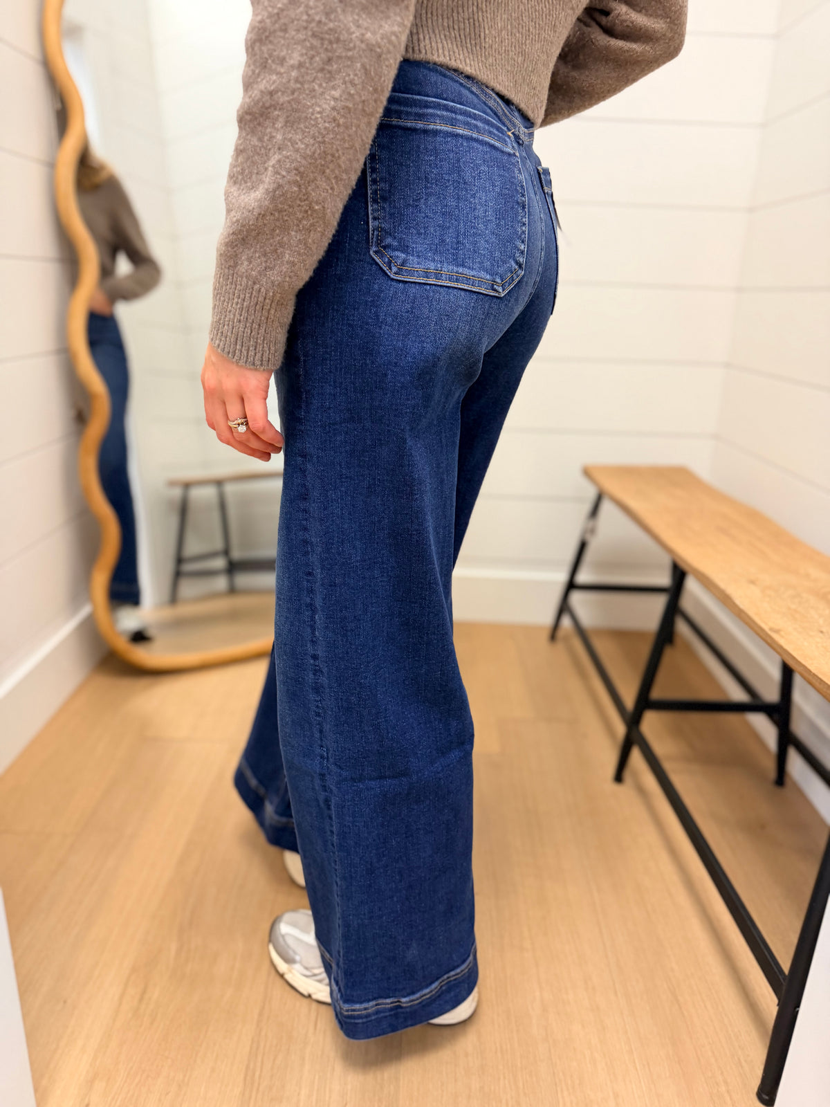 Wide Leg Pintuck Denim Jeans - Zenana