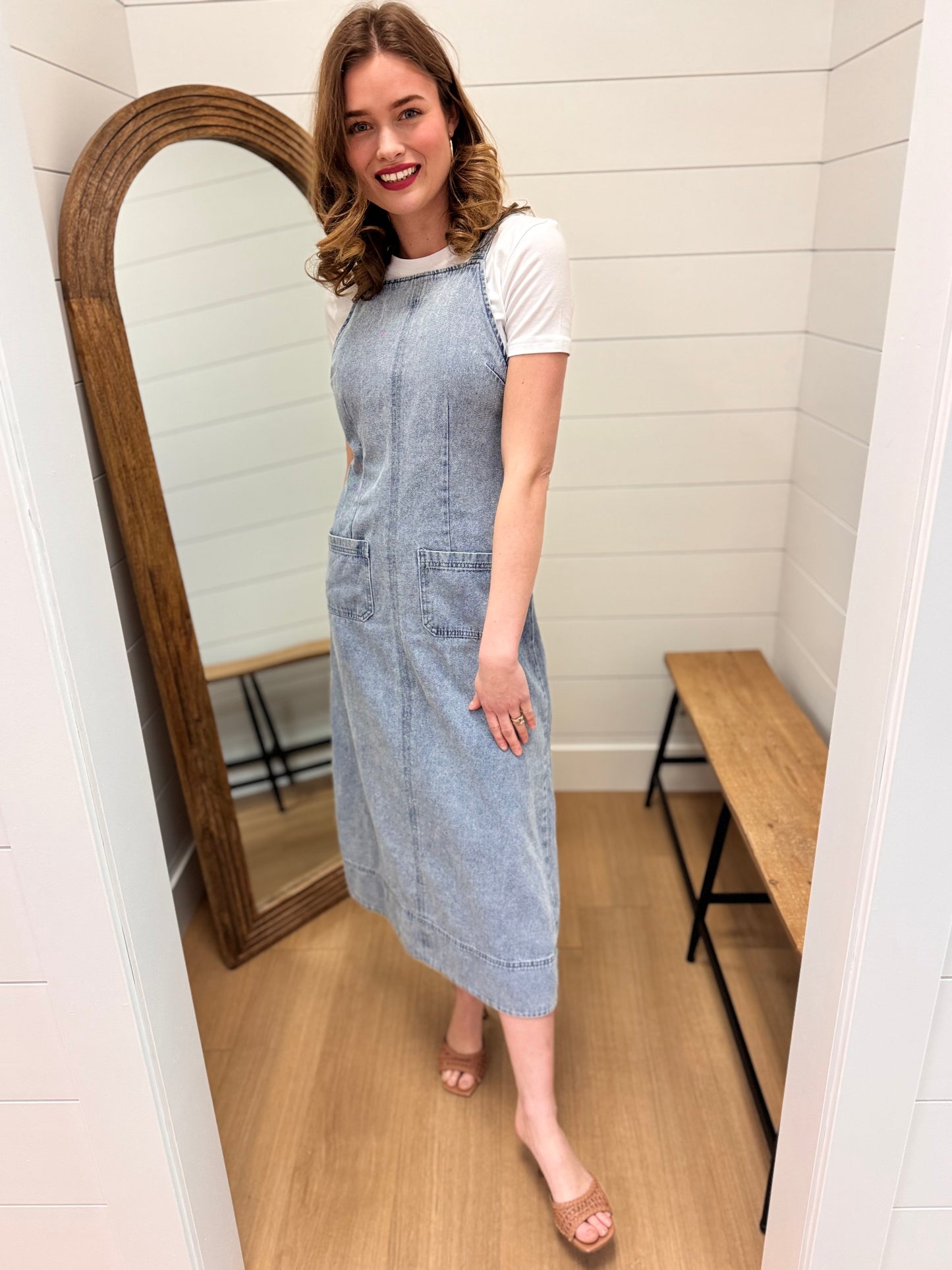 Washed Denim Sleeveless Midi Dress