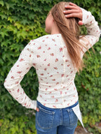 Floral Snap Front Long Sleeve Waffle Knit Top