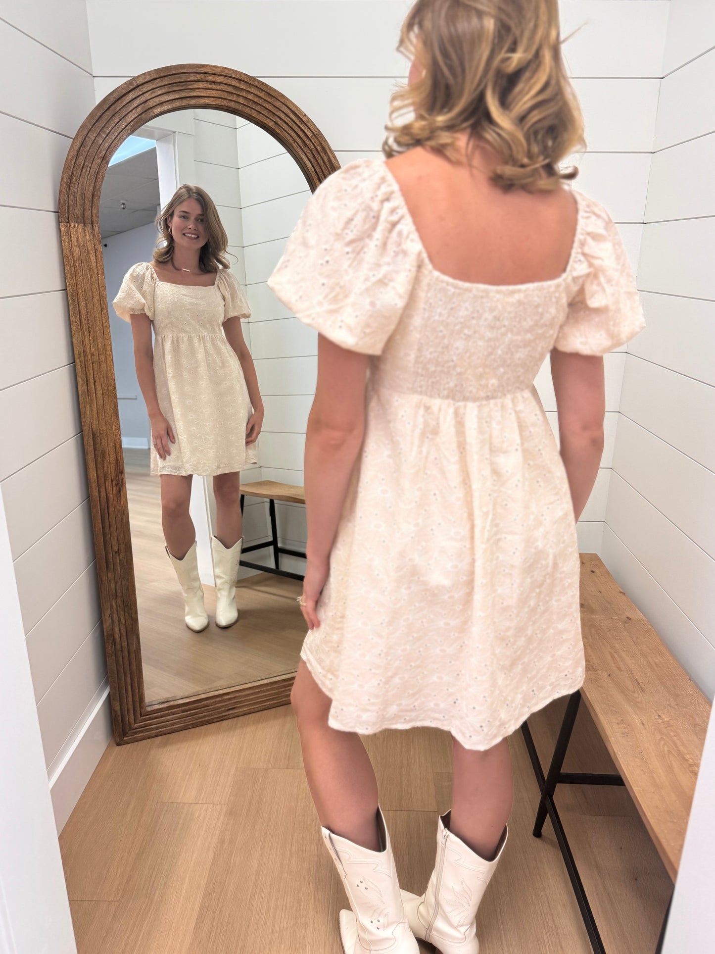 Smocked Cream Mini Dress