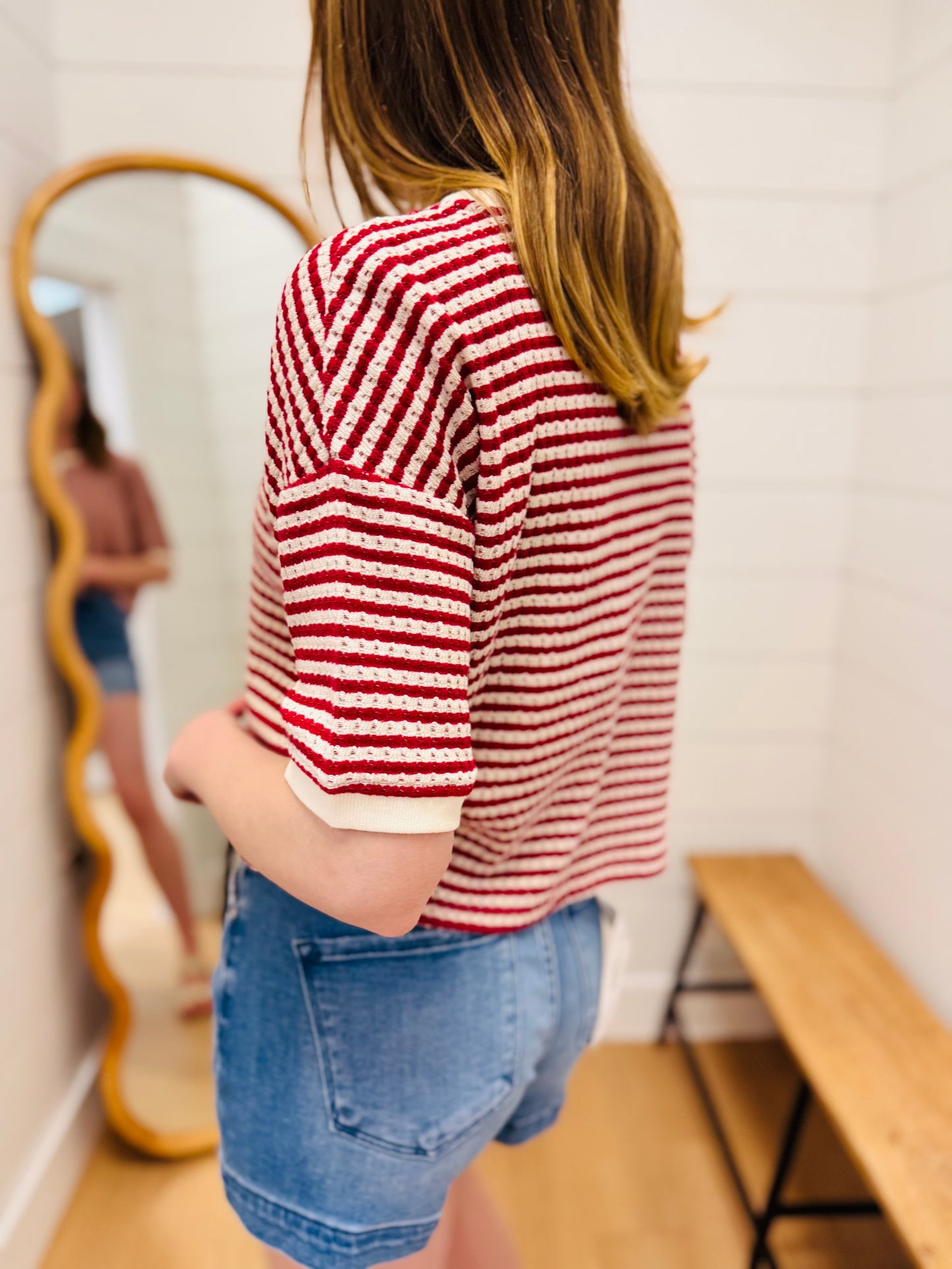 Stripe Button Down Knit Top
