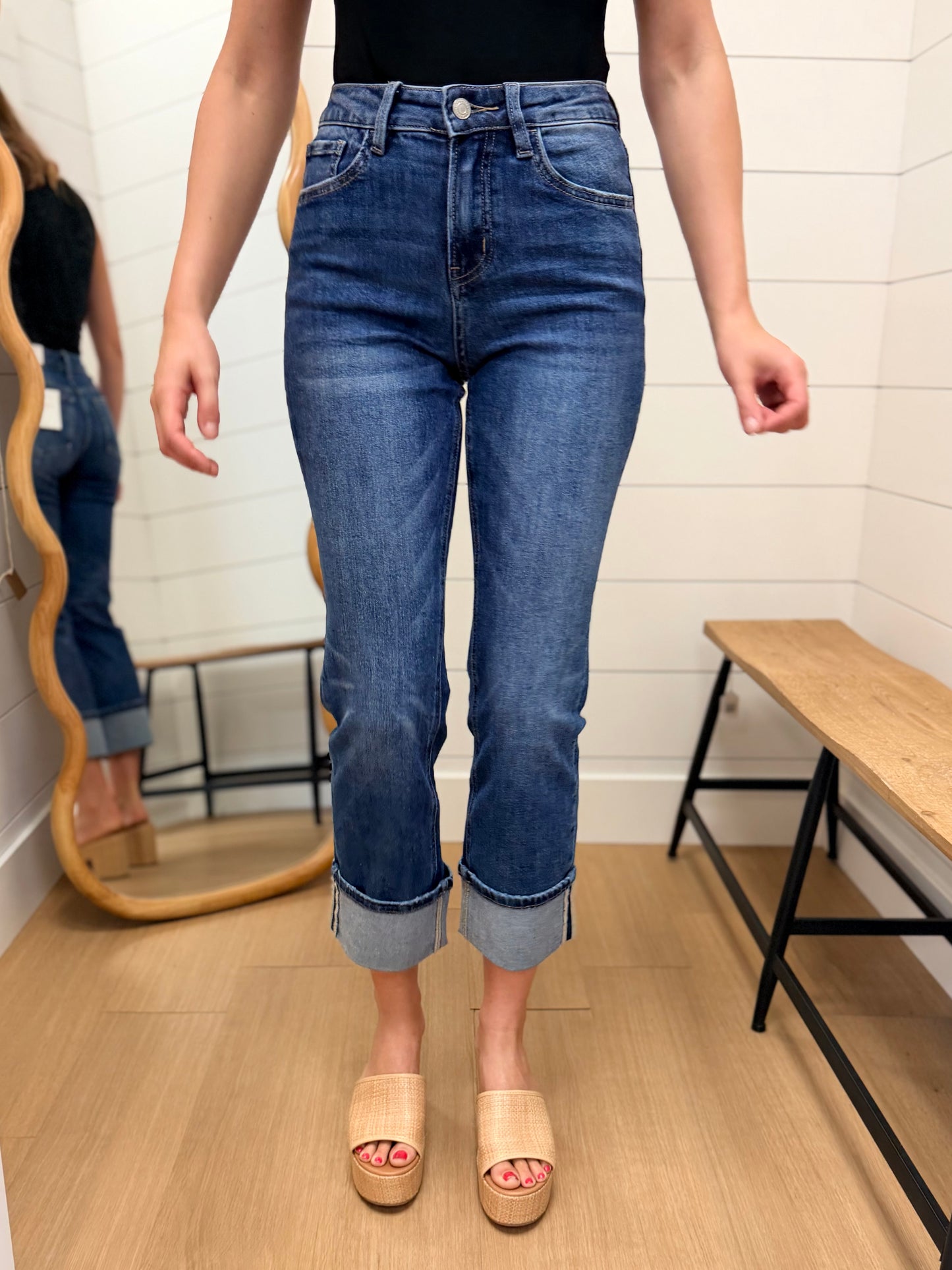 High Rise Cuffed Ankle Straight Jeans - Lovervet