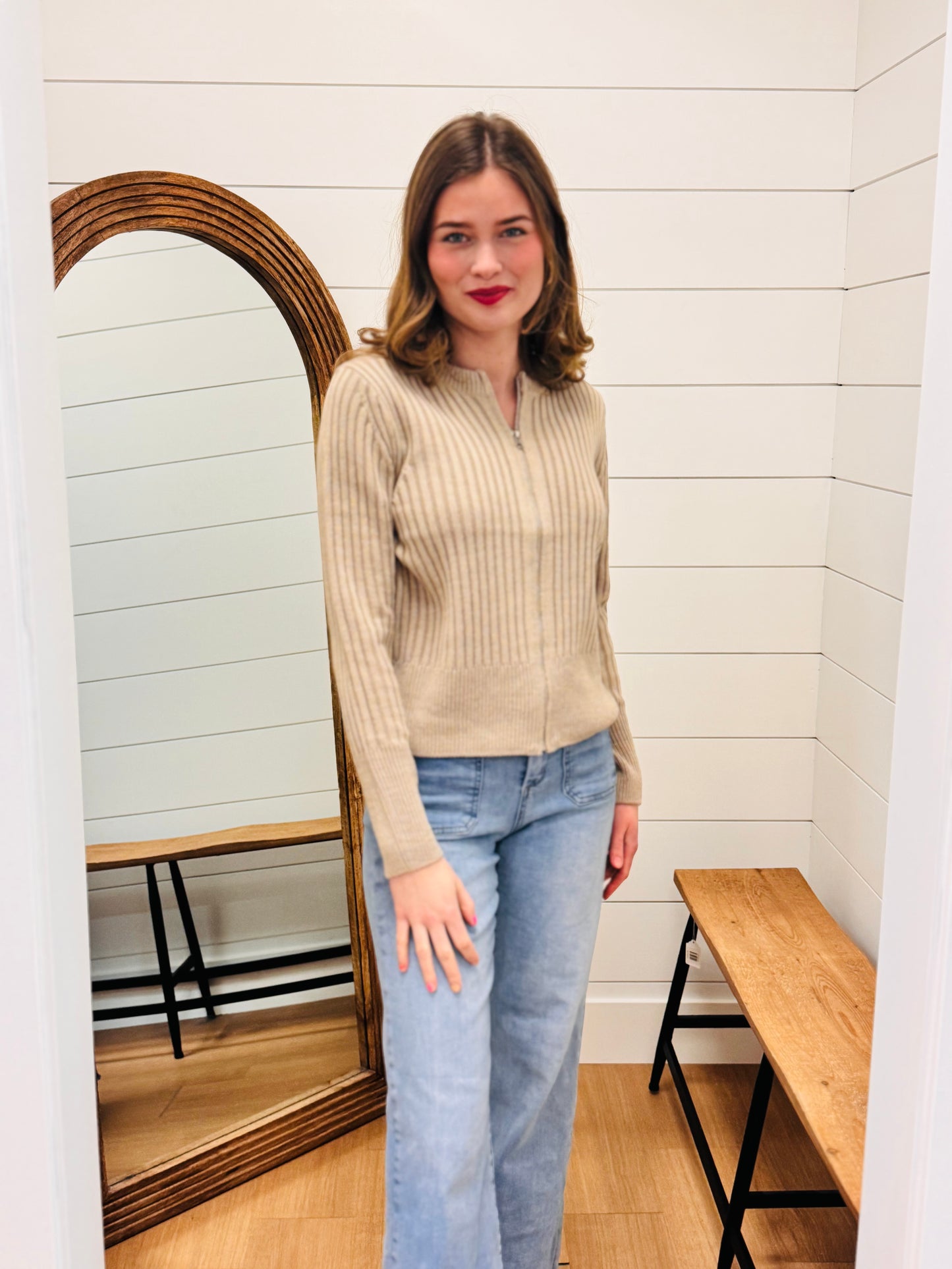 Two Tone Zip Up Sweater