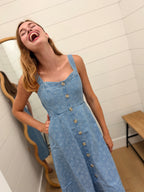 Floral Denim Jacquard Sweetheart Midi Dress