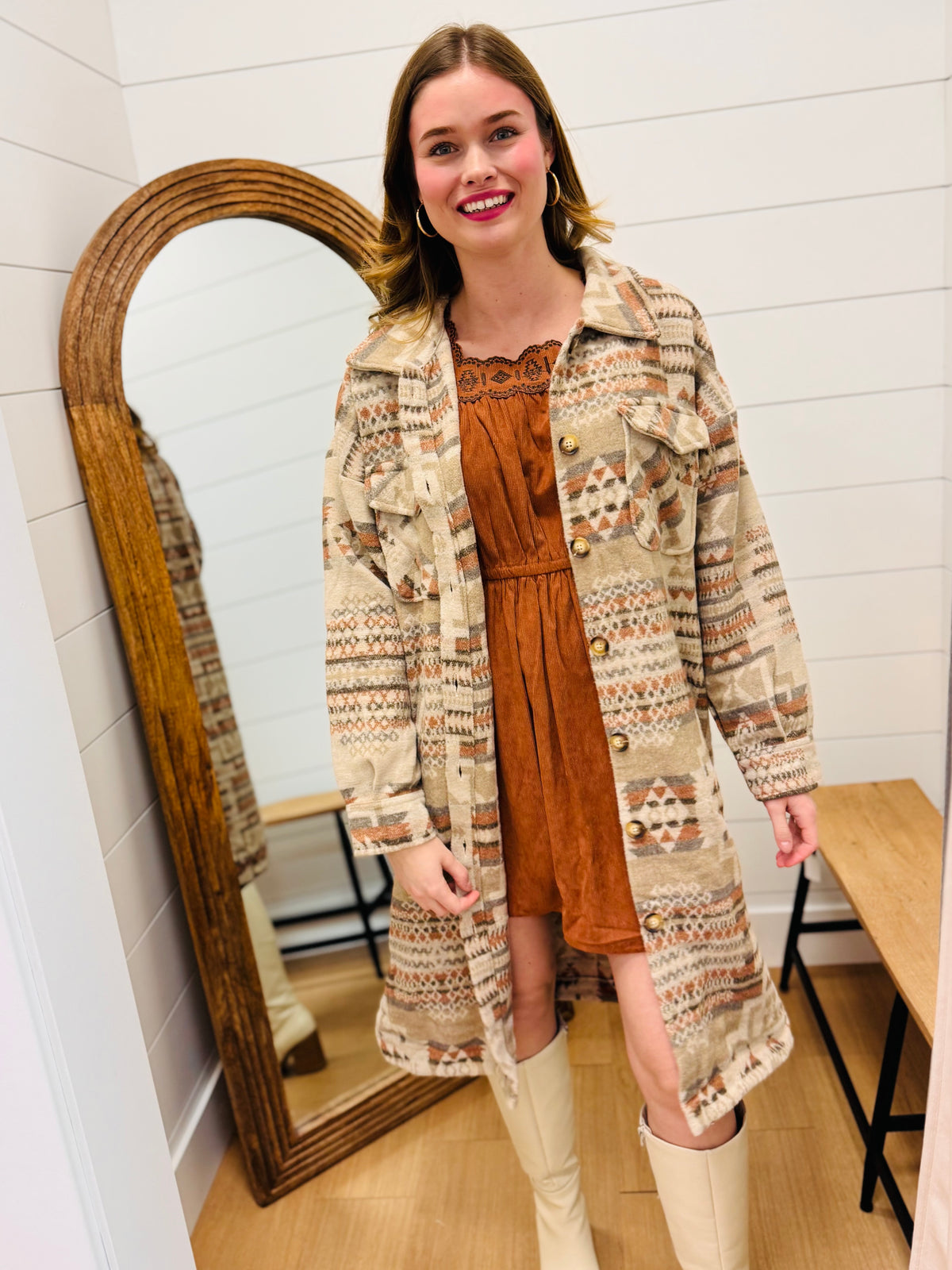 Aztec & Plaid Printed Shacket
