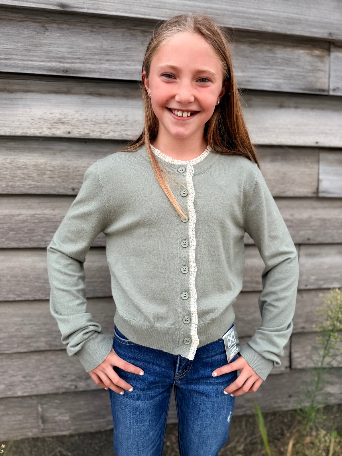 Button Up Cardigan With White Trim