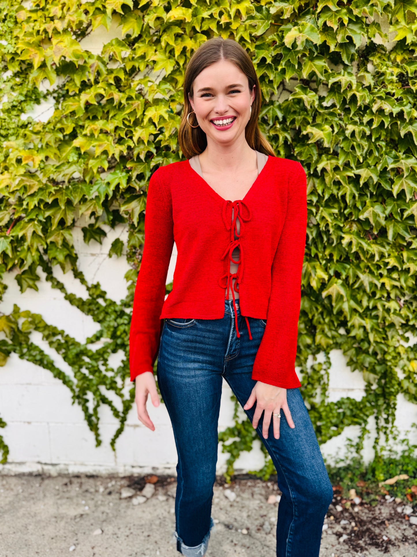 Multi Tie Front Long Sleeve Knit Cardigan