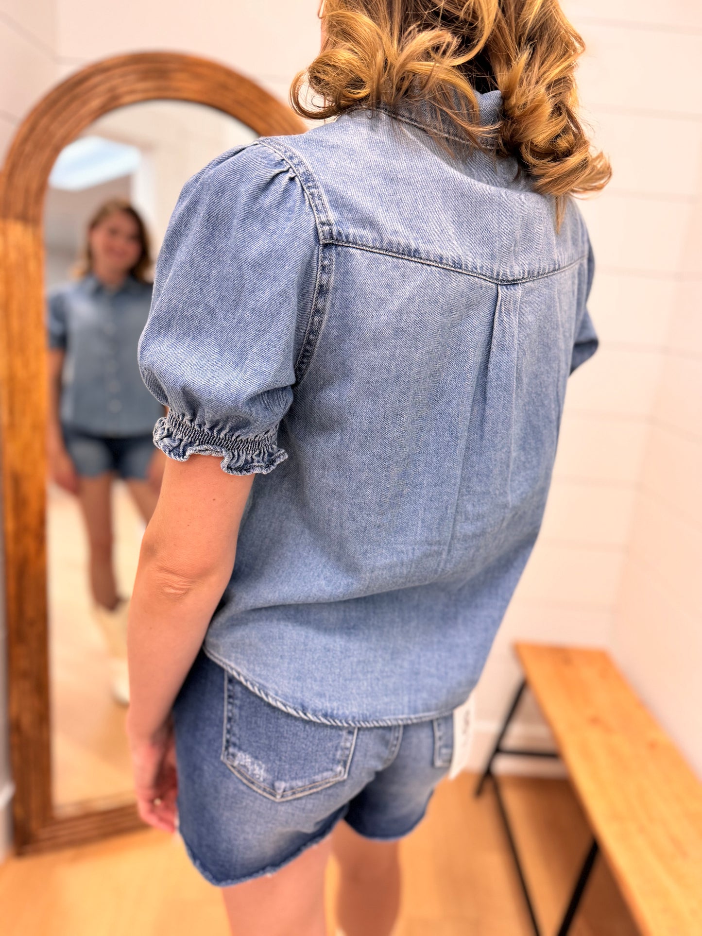 Puff Sleeve Denim Shirt